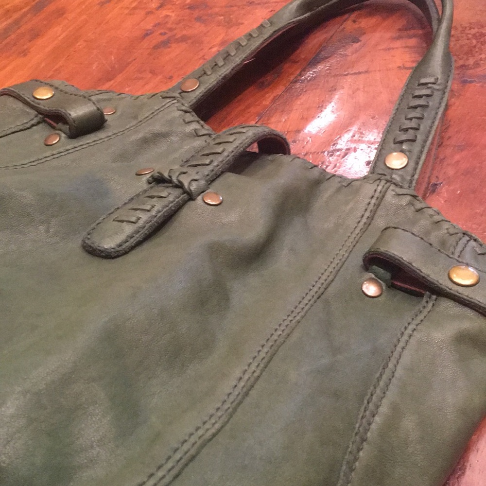 Lucky Brand Italian Green Leather Tote Bag